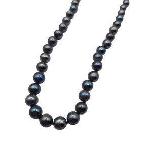 Black Freshwater Pearl Necklace Silver Clasp 18" Gray Peacock 5-6mm